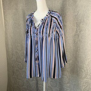 A.N.A. Semi-Sheer Red White Blue Striped Shirt Women's Size X-Large